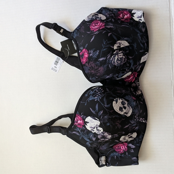 ✨NWT✨Final price Lightly Lined Full Coverage Balconette Bra-Black Skull/Roses - Picture 4 of 5